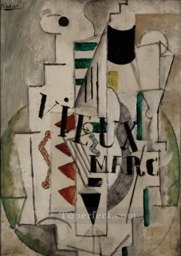 company of captain reinier reael known as themeagre company Painting - Guitar glass bottle of old marc 1912 Pablo Picasso